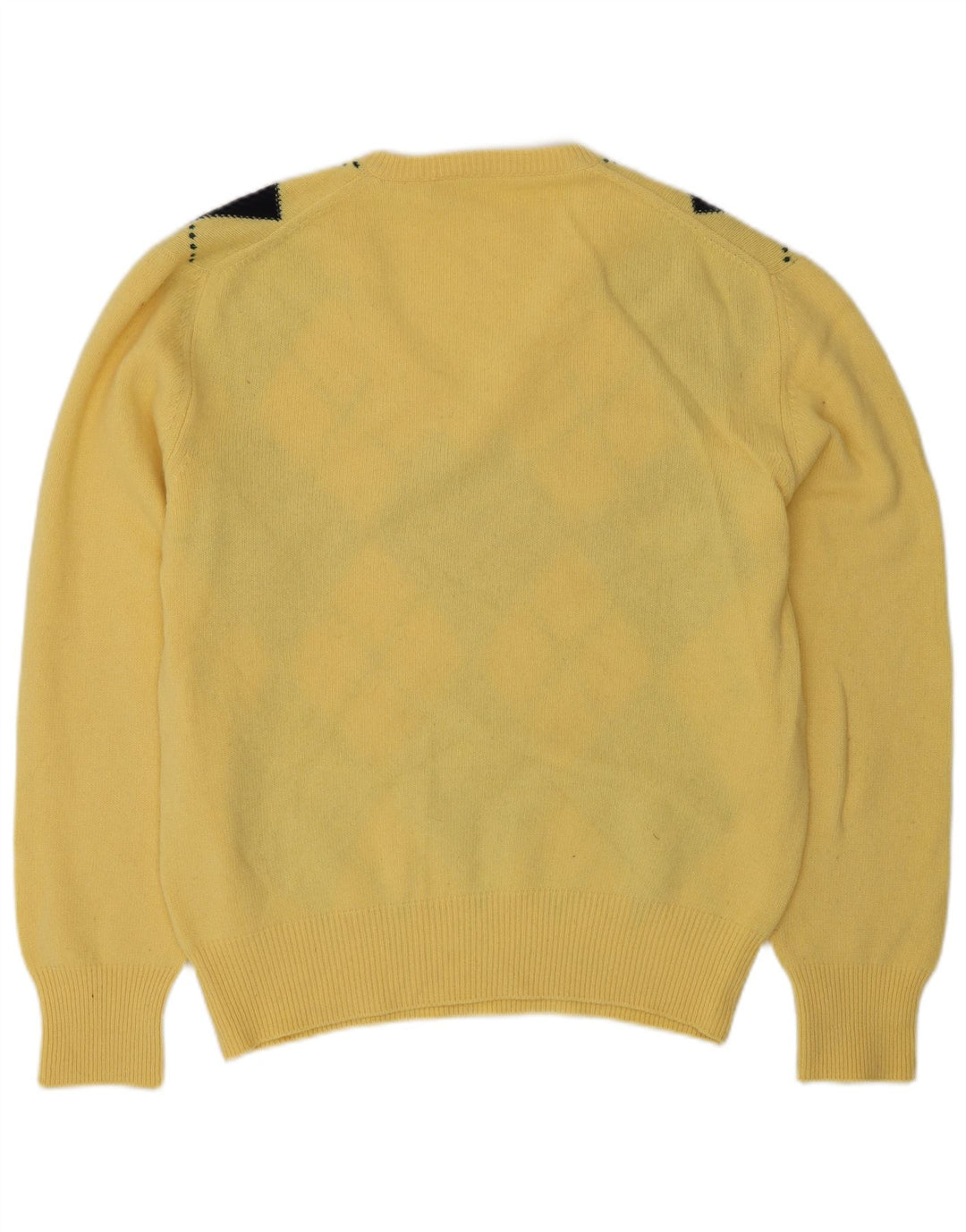 Suéter masculino VINTAGE com decote em V grande amarelo Argyle/Diamante