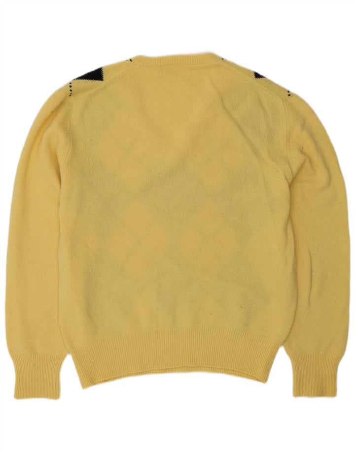 Suéter masculino VINTAGE com decote em V grande amarelo Argyle/Diamante