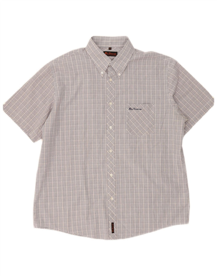 Camisa masculina de manga curta Ben Sherman XL azul xadrez algodão