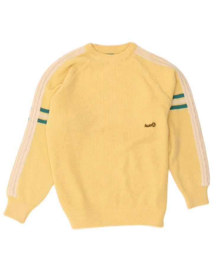Suéter vintage masculino com gola redonda, grande bloco colorido amarelo