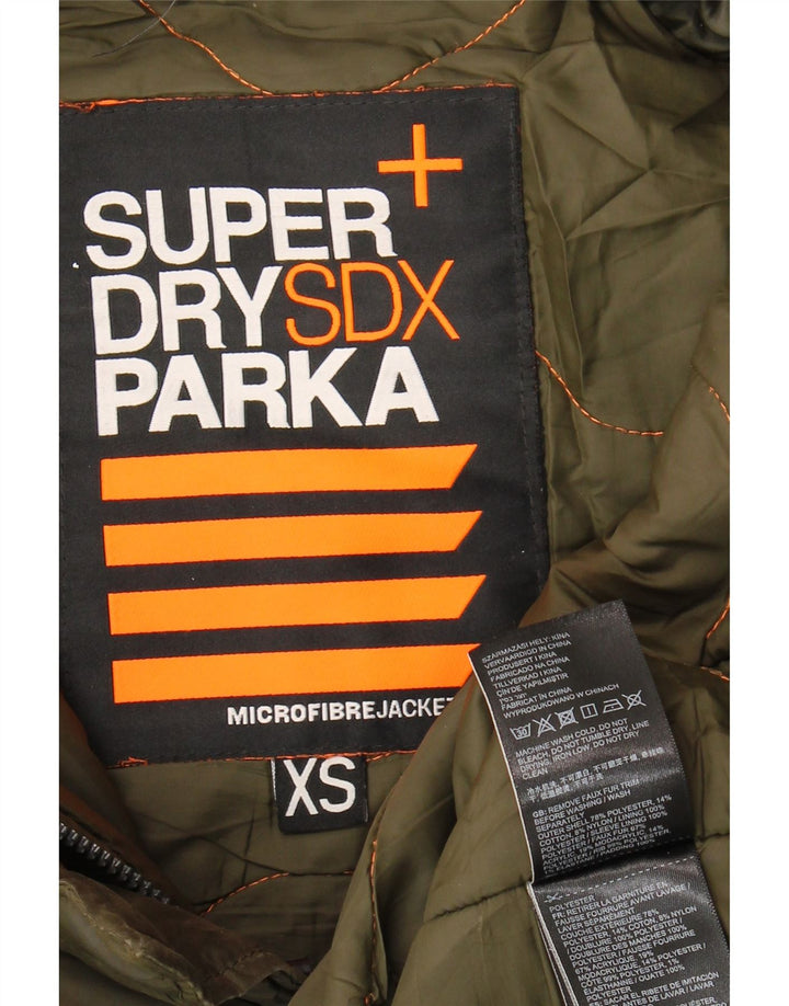Jaqueta Parka com capuz superdimensionada feminina Superdry Reino Unido 6 XS cáqui poliéster