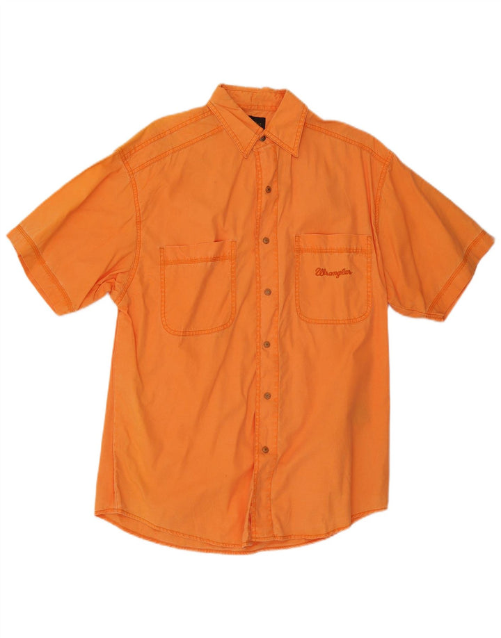 Wrangler Camisa masculina de manga curta médio laranja algodão