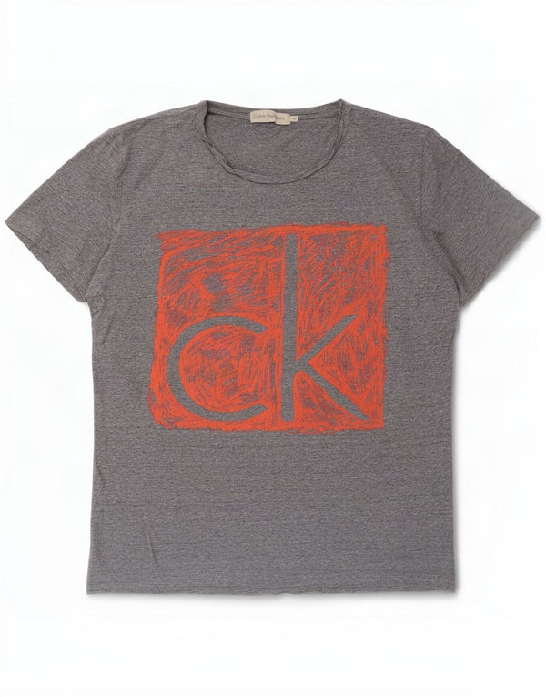 Calvin Klein Jeans Camiseta masculina gráfica Top cinza médio algodão manchado