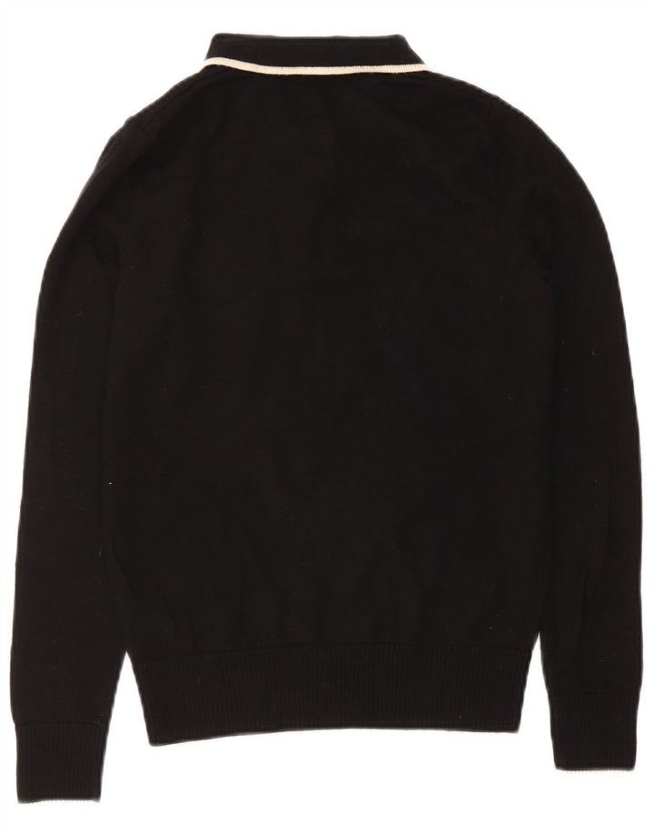Suéter feminino Fred Perry com gola polo e lã preta pequena Reino Unido 10