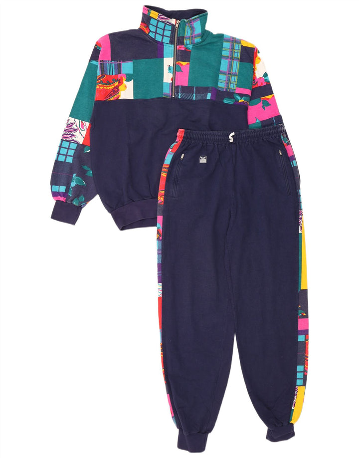 TRIGEMA Fato de treino feminino completo UK 14 médio azul marinho patchwork algodão