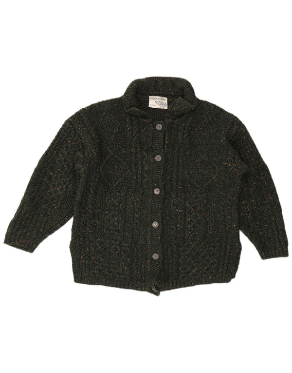Suéter cardigã feminino vintage Reino Unido 16 lã manchada verde grande