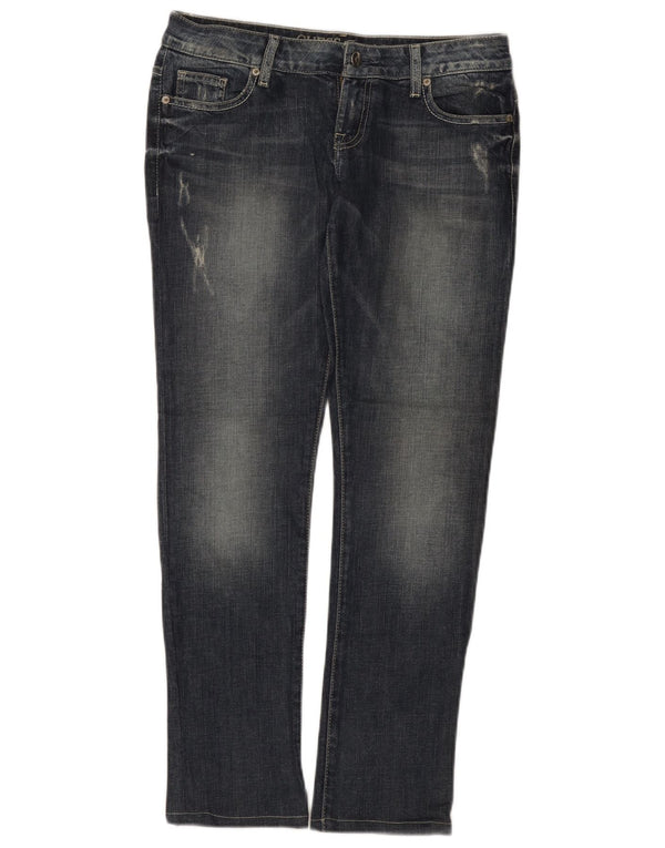 Guess Calça jeans feminina cintura baixa desgastada W28 L30 azul algodão