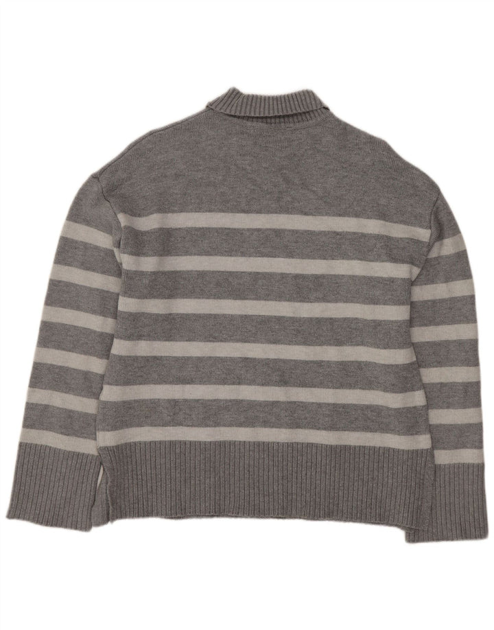 Suéter feminino Zara com gola tartaruga grande e listrado cinza pequeno Reino Unido 10