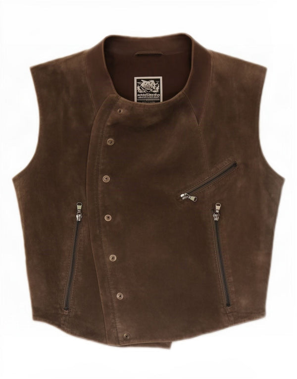 Colete de camurça feminino Diesel UK 10 pequeno couro marrom