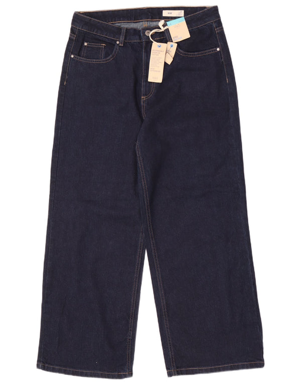 Calça jeans feminina Marks & Spencer com perna larga Reino Unido 14 grande W32 L29 azul marinho
