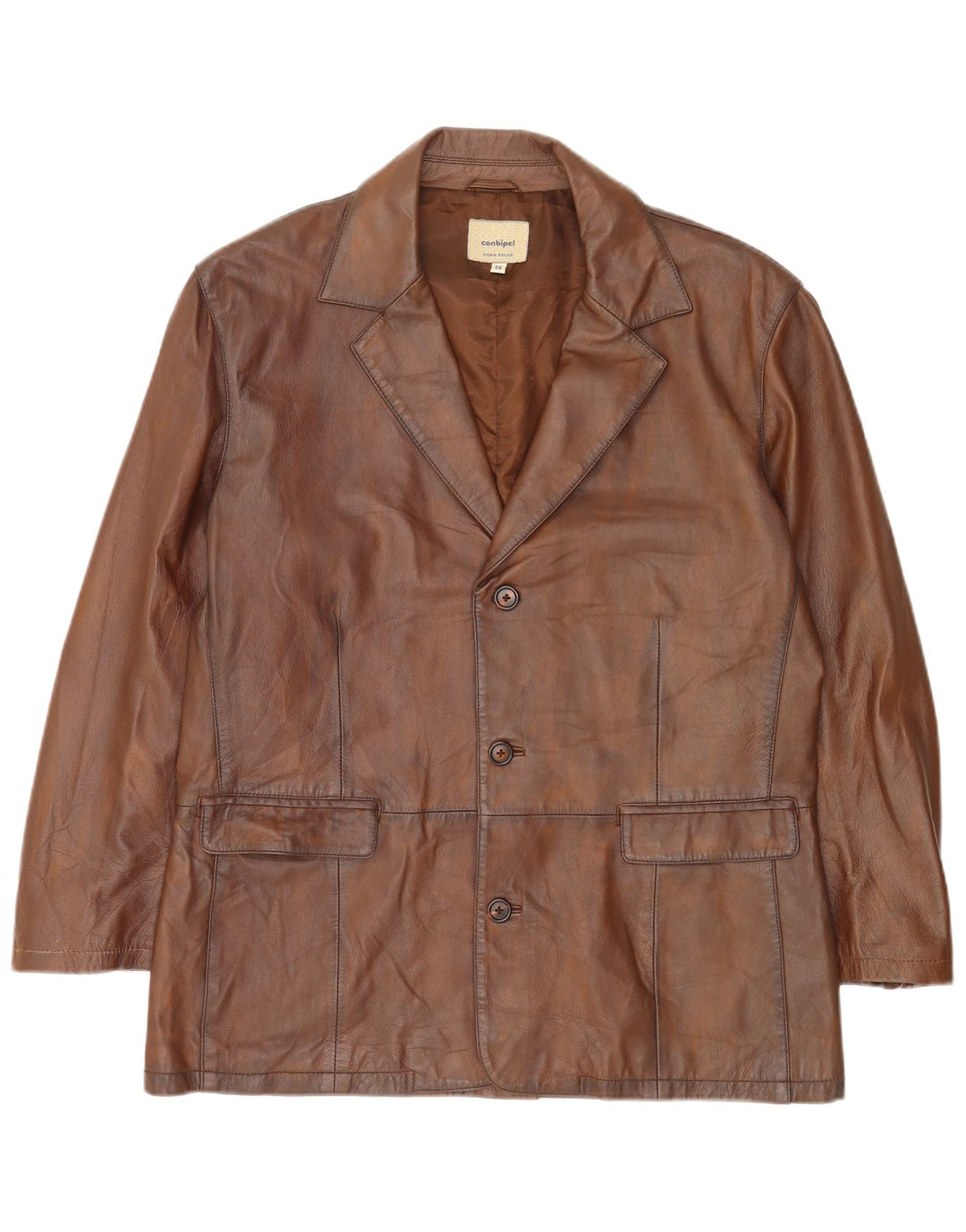 Jaqueta blazer masculina de couro com 3 botões Conbipel IT 56 2XL marrom