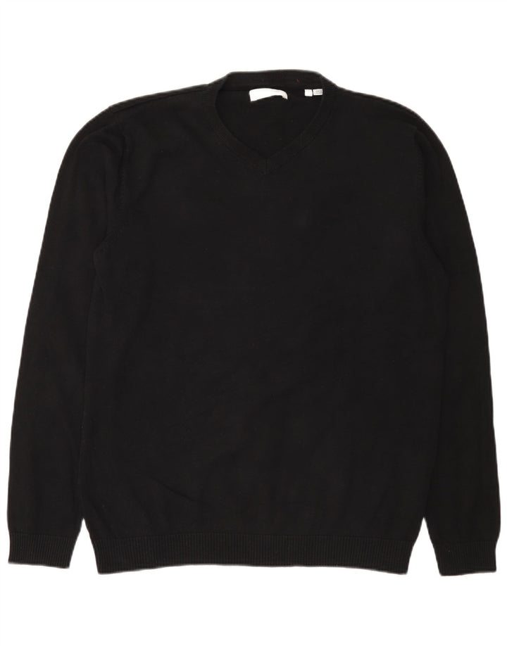 Suéter masculino Jack & Jones com decote em V grande algodão preto