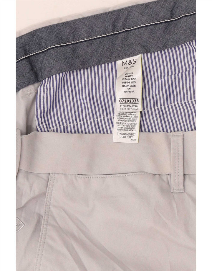 Calça chino reta masculina Marks & Spencer W42 L33 algodão cinza