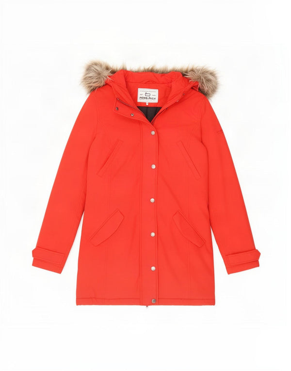 Jaqueta feminina Woolrich Penn-Rich com capuz Parka UK 6 XS algodão vermelho