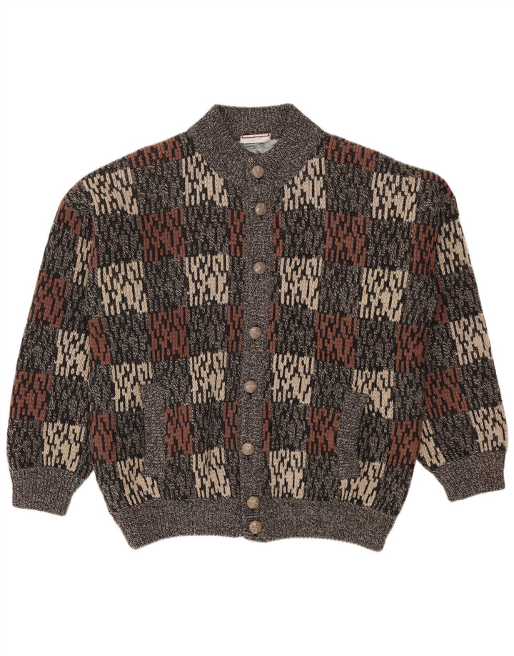 Suéter cardigã vintage masculino com padrão abstrato IT 50 cinza médio