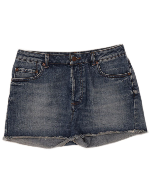 Shorts jeans feminino TOPSHOP Reino Unido 12 médio W30 algodão azul