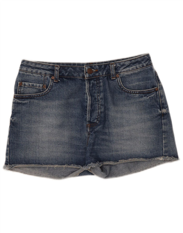 Shorts jeans feminino TOPSHOP Reino Unido 12 médio W30 algodão azul