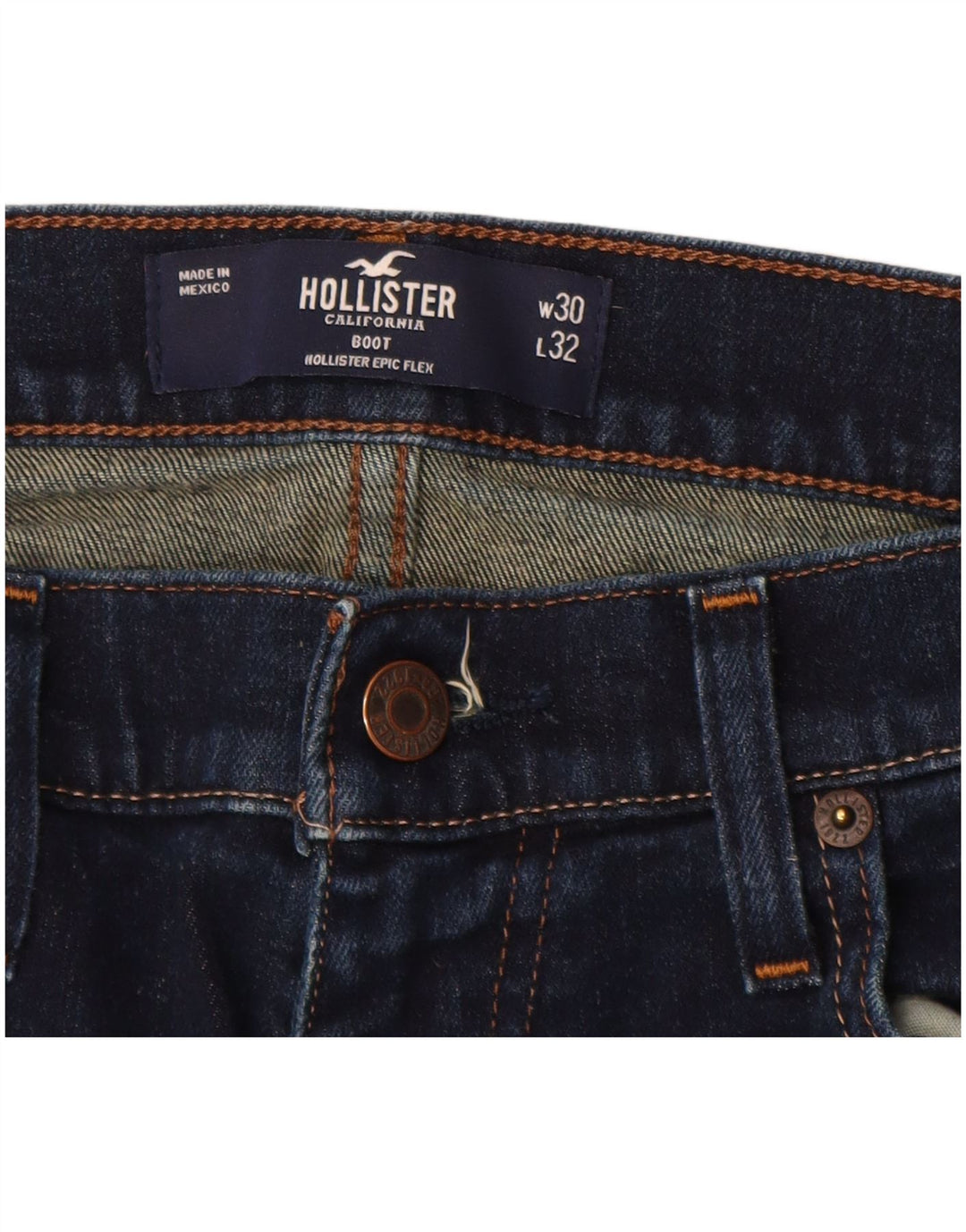 Calça jeans feminina HOLLISTER Bootcut W30 L32 azul marinho algodão
