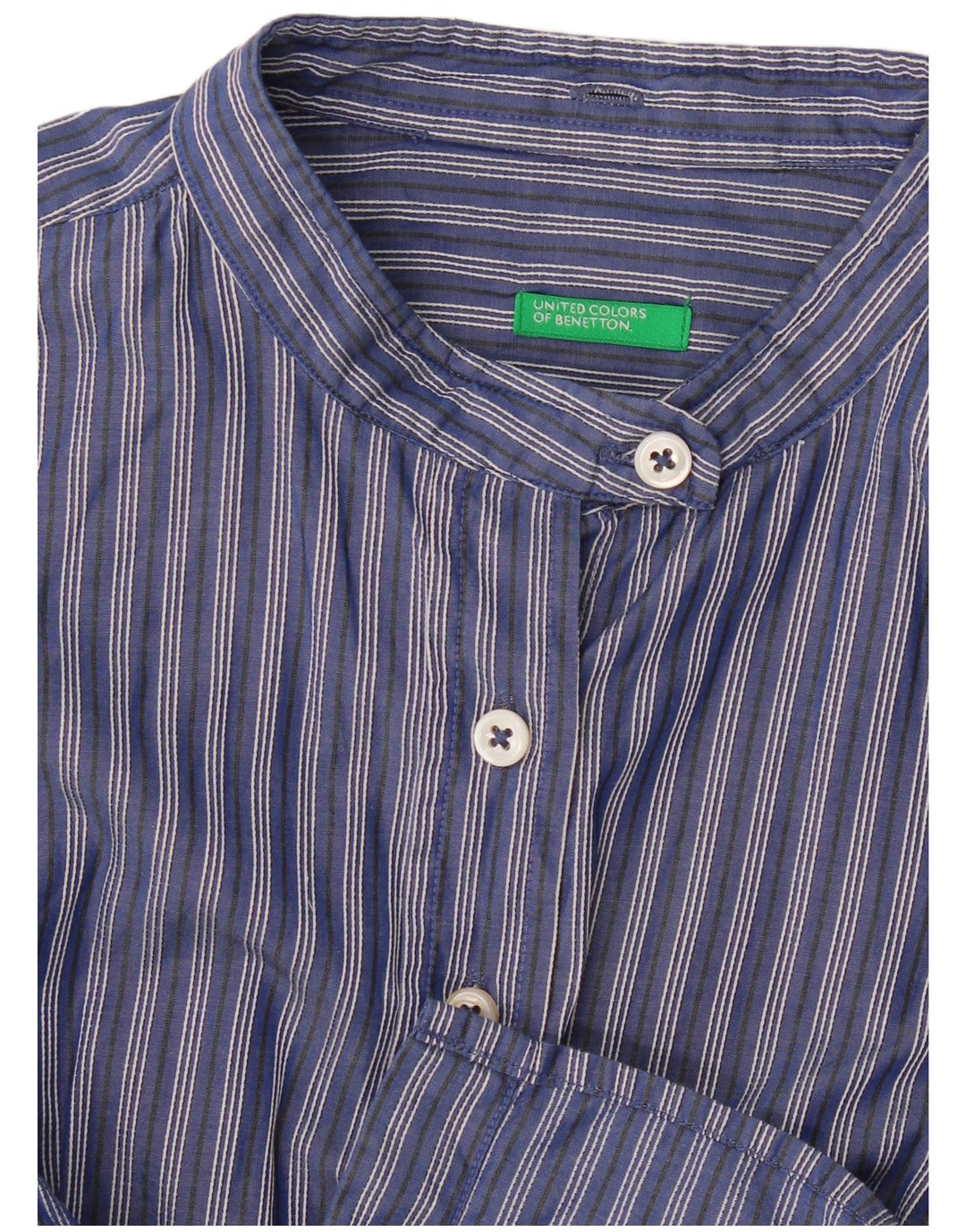 Camisa feminina Benetton UK 10 pequena listrada azul marinho