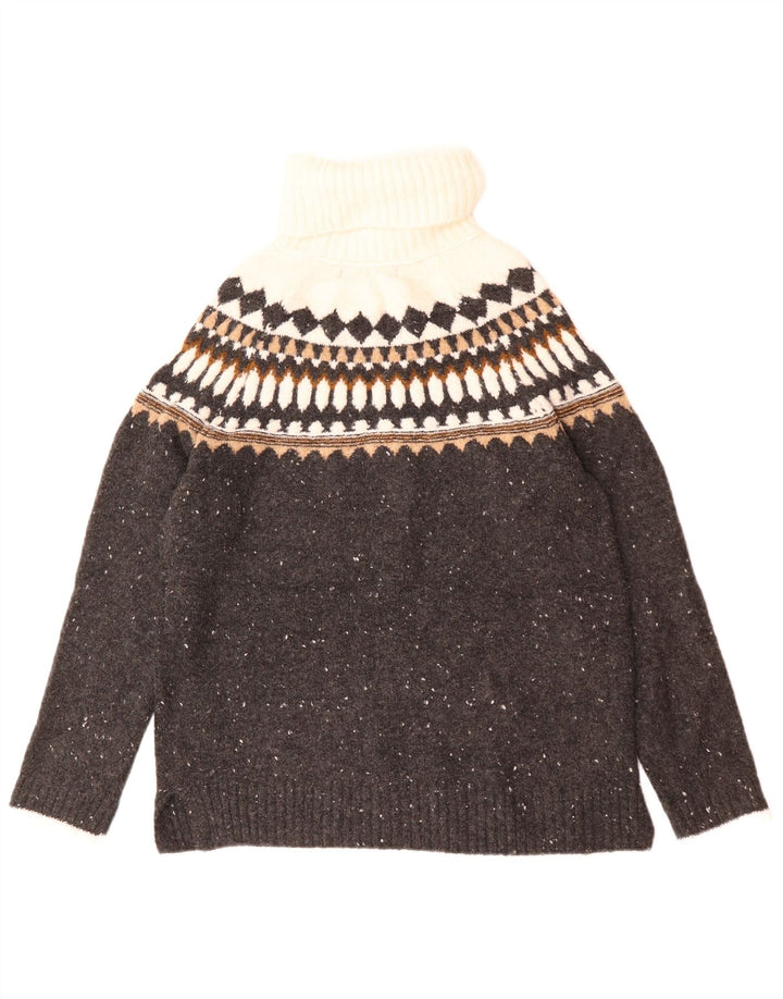 Suéter feminino Marks & Spencer com gola redonda Reino Unido 10 pequeno cinza Fair Isle