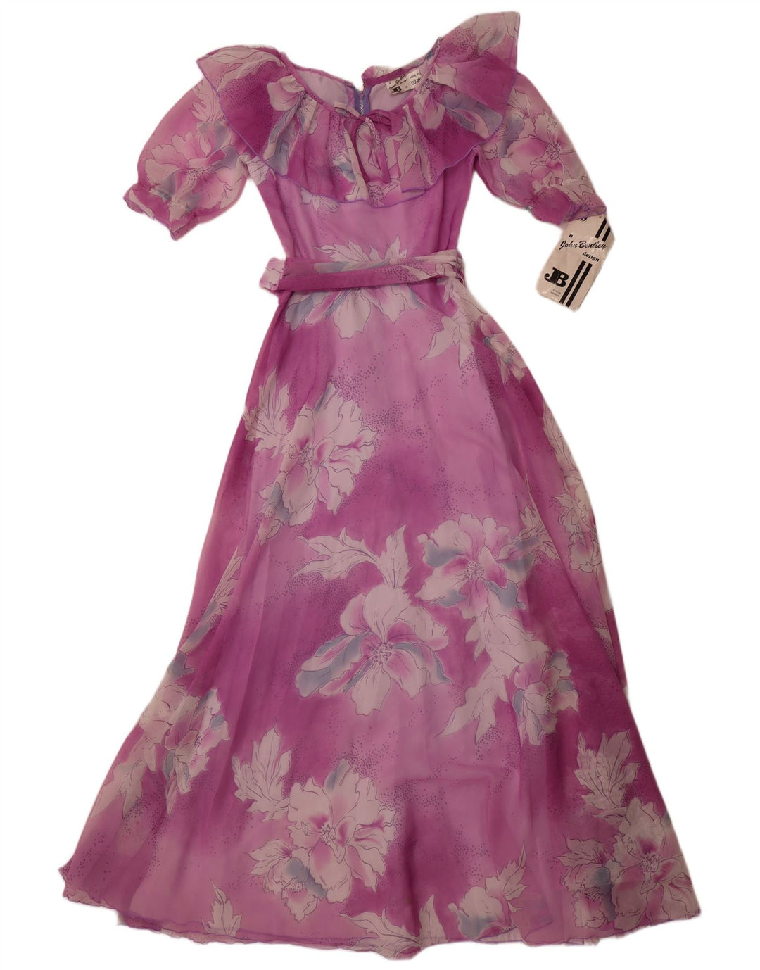 Vestido maxi feminino JOHN BENTLEY Reino Unido 12 poliéster floral rosa médio