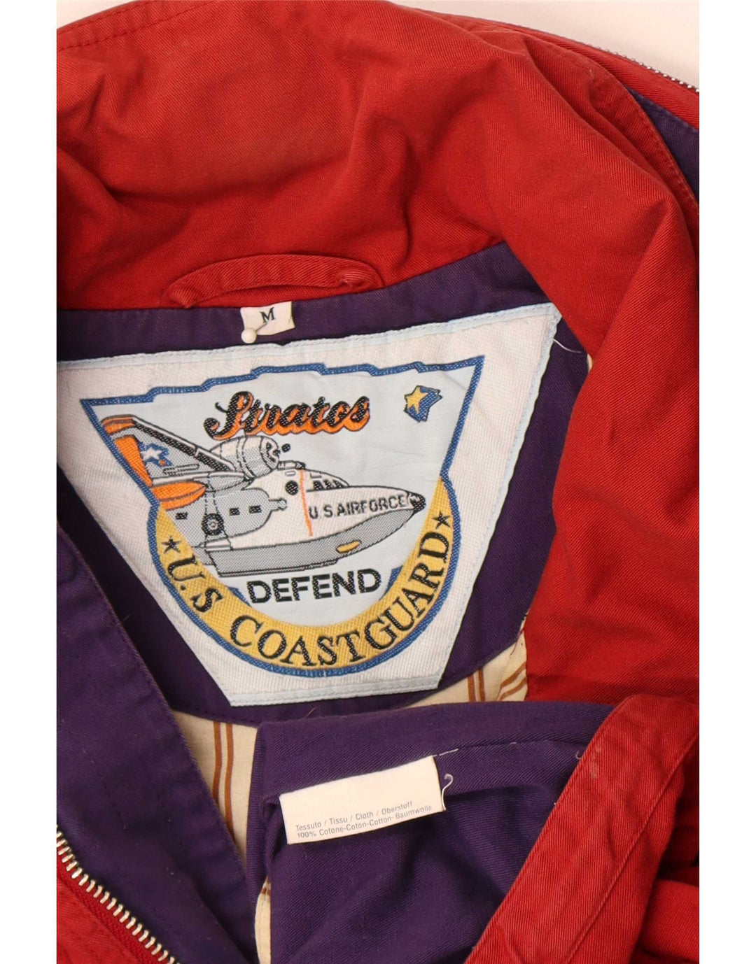 Jaqueta bomber masculina com capuz da guarda costeira Reino Unido 38 algodão colorblock vermelho médio