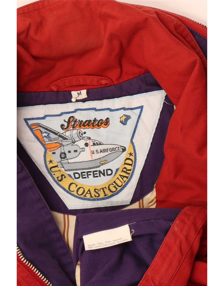 Jaqueta bomber masculina com capuz da guarda costeira Reino Unido 38 algodão colorblock vermelho médio
