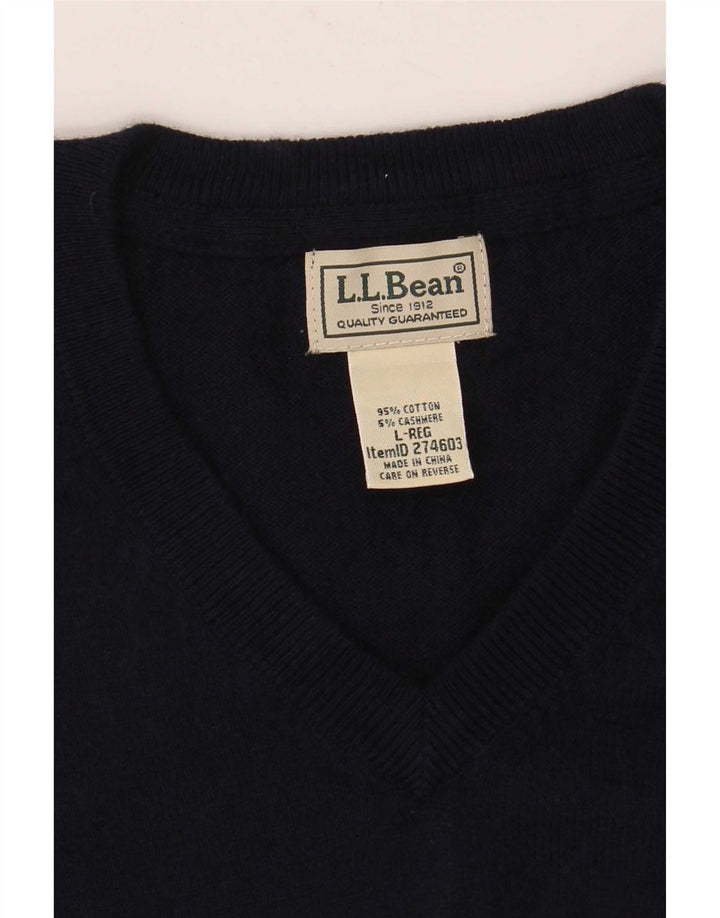 L.L.Bean Suéter masculino com decote em V grande algodão azul marinho