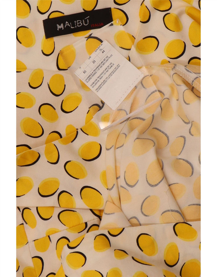 Vestido feminino VINTAGE sem mangas com bainha UK 20 2XL algodão manchado amarelo