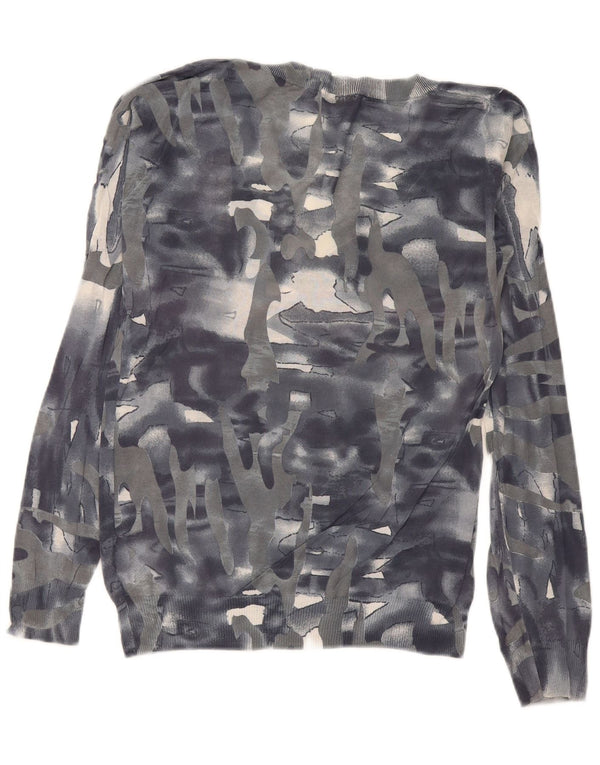 Suéter feminino Iceberg com decote em V Reino Unido 14 algodão camuflado cinza médio