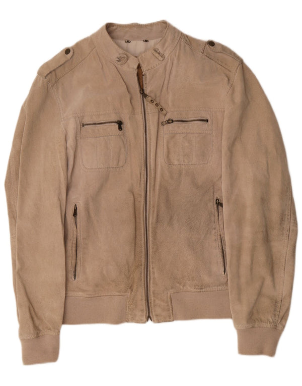 Conbipel Mens Suede Biker Jacket IT 54 XL Couro Cinza