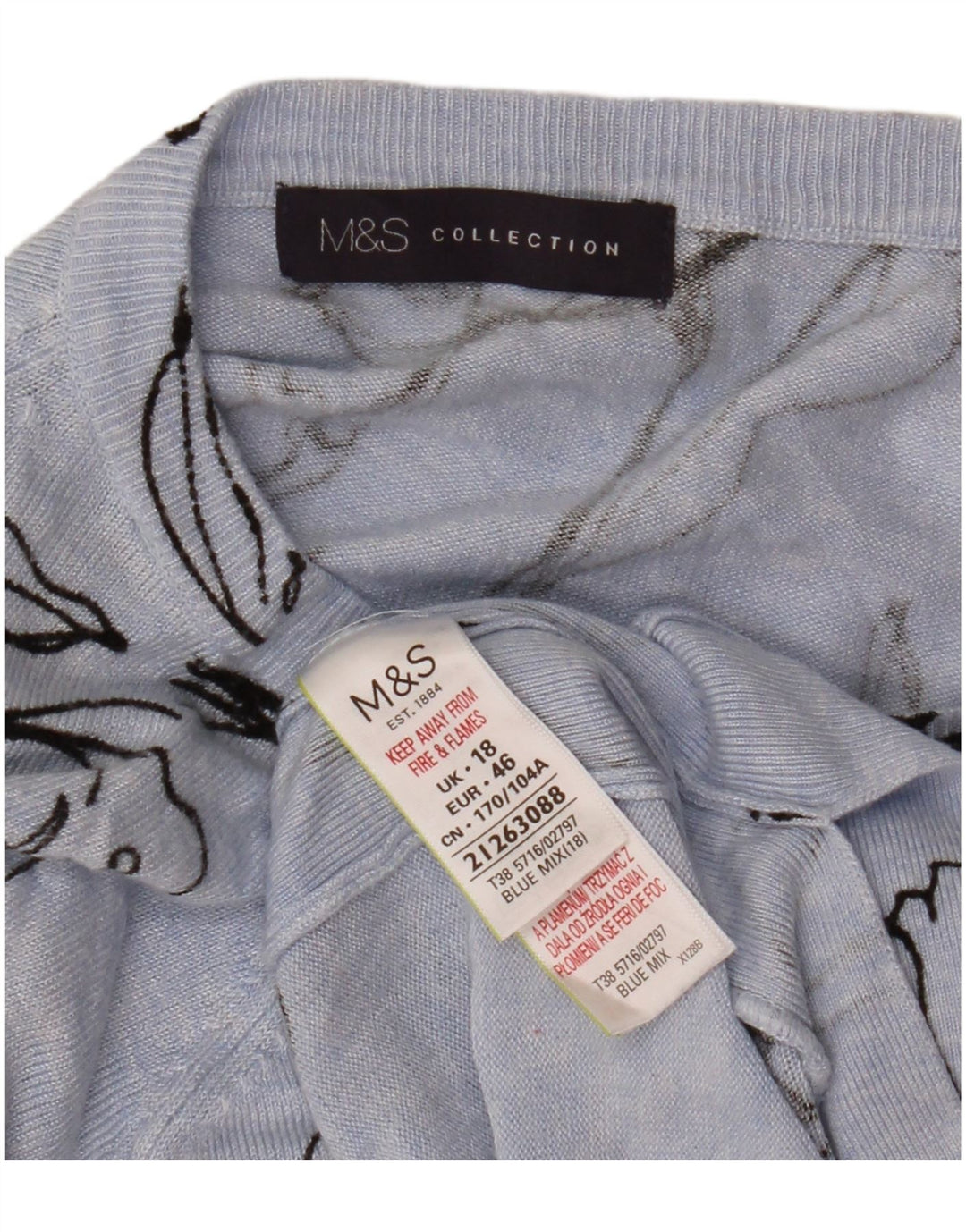 Suéter feminino MARKS & SPENCER com gola canoa Reino Unido 18 XL azul floral