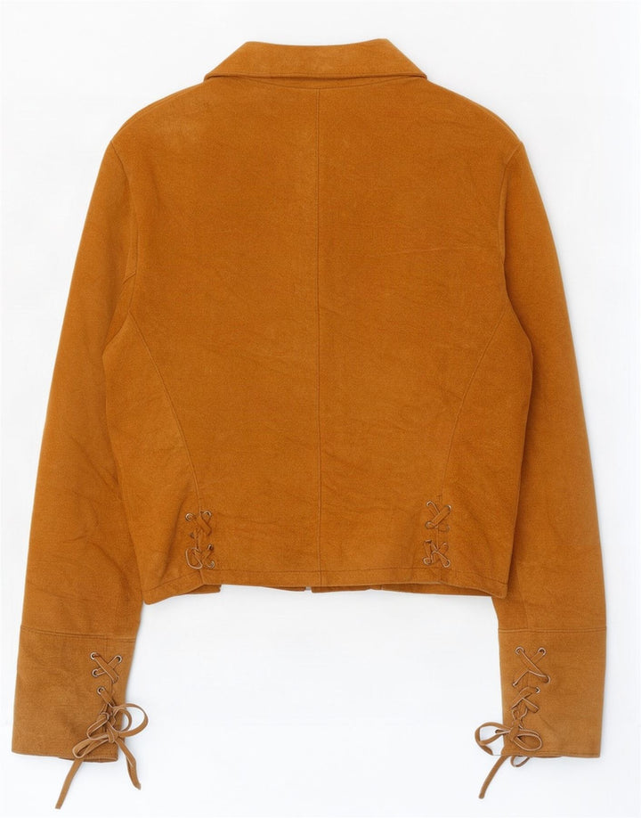 Jaqueta Imperial Feminina Crop Suede UK 12 Couro Bege Médio