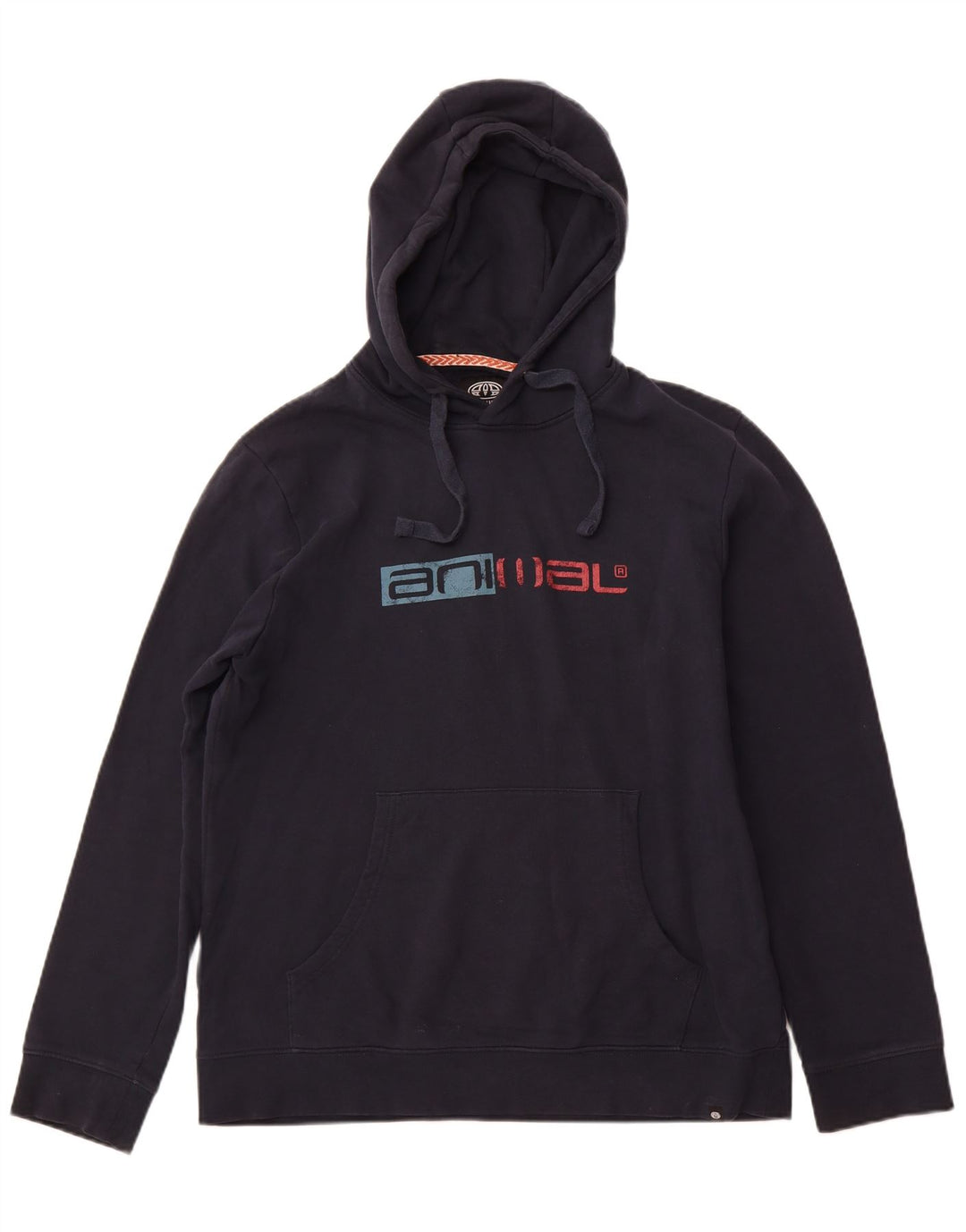 ANIMAL Mens Graphic Hoodie Jumper Grande Algodão Azul Marinho