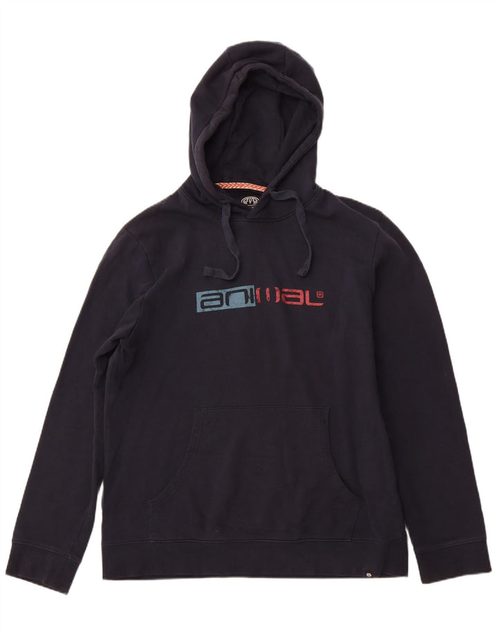 ANIMAL Mens Graphic Hoodie Jumper Grande Algodão Azul Marinho
