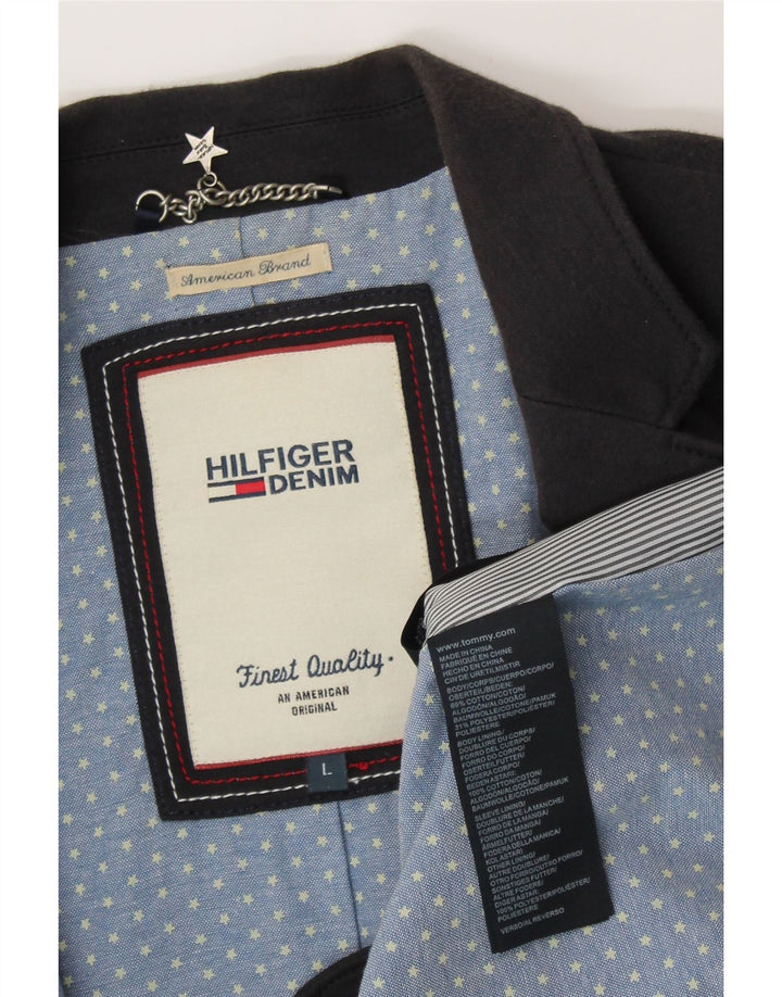 Jaqueta blazer feminina TOMMY HILFIGER com 1 botão Reino Unido 14 grande algodão azul marinho