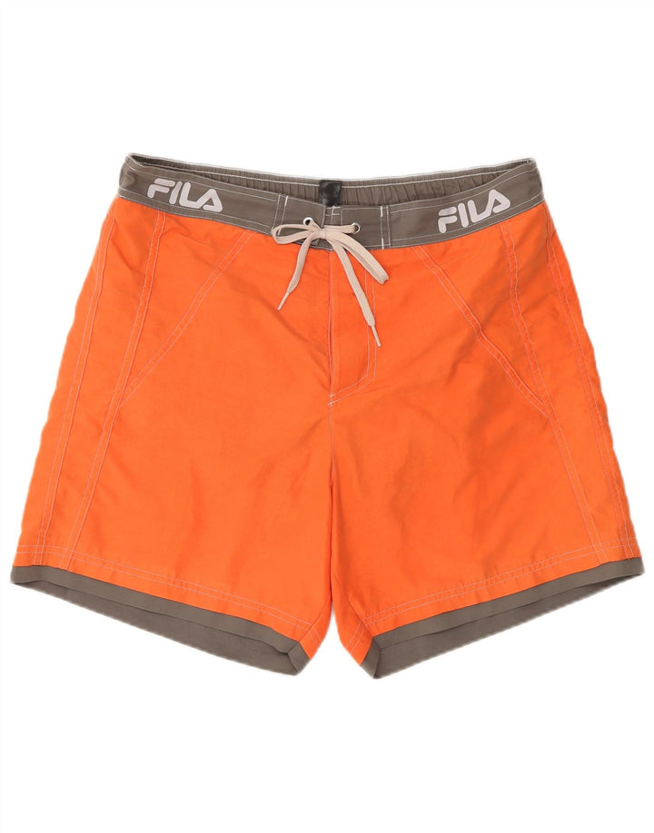 Fila Mens Graphic Natação Shorts Grande Laranja Colourblock Poliéster