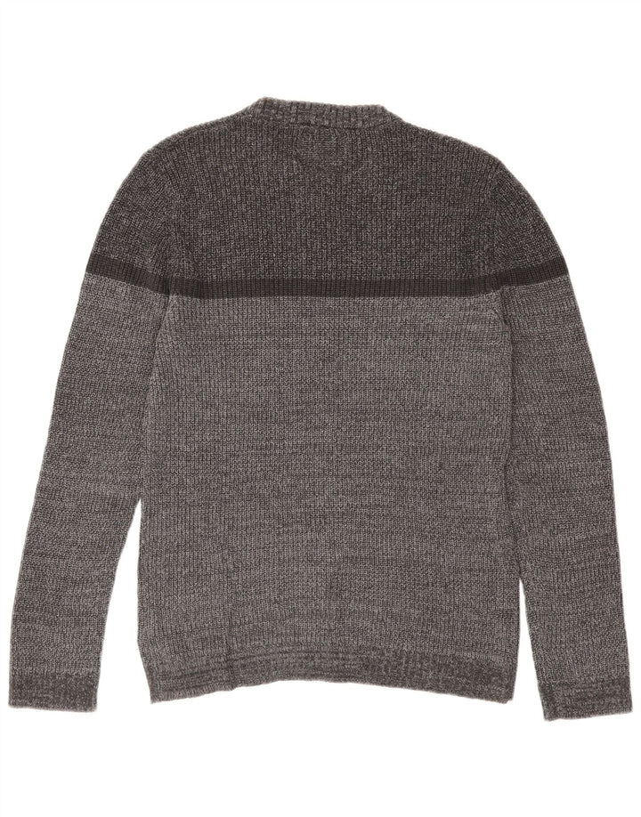 JACK & JONES Suéter masculino com gola redonda e bloco colorido cinza médio