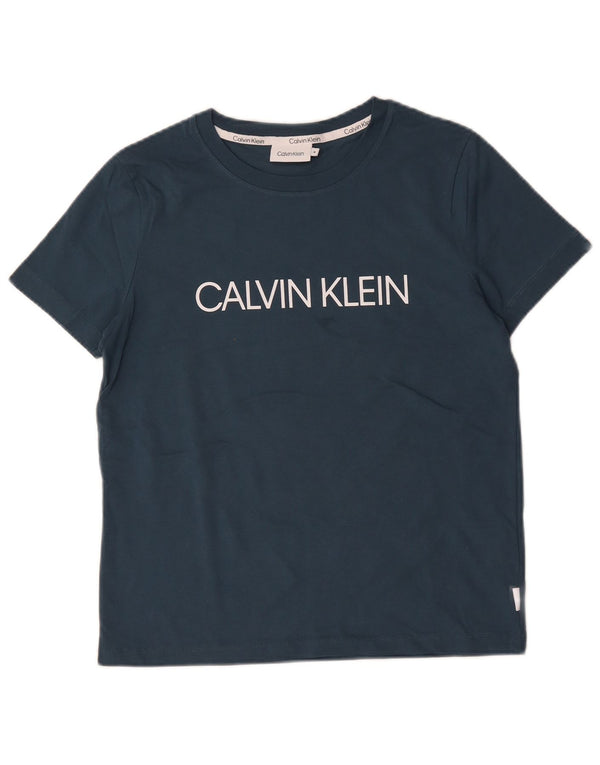Calvin Klein Camiseta masculina gráfica Top médio algodão azul marinho