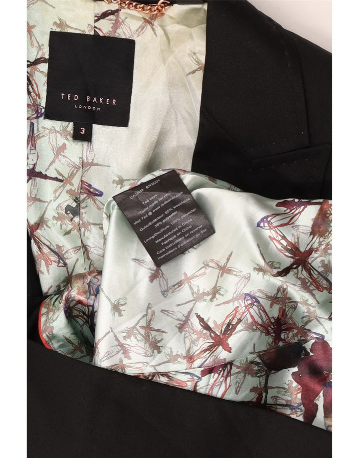 Jaqueta blazer feminina de 1 botão Ted Baker tamanho 3 lã preta média