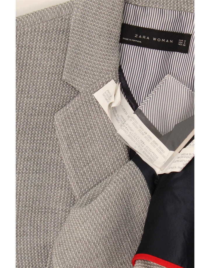 Jaqueta blazer feminina Zara com 2 botões Reino Unido 10 viscose cinza pequena