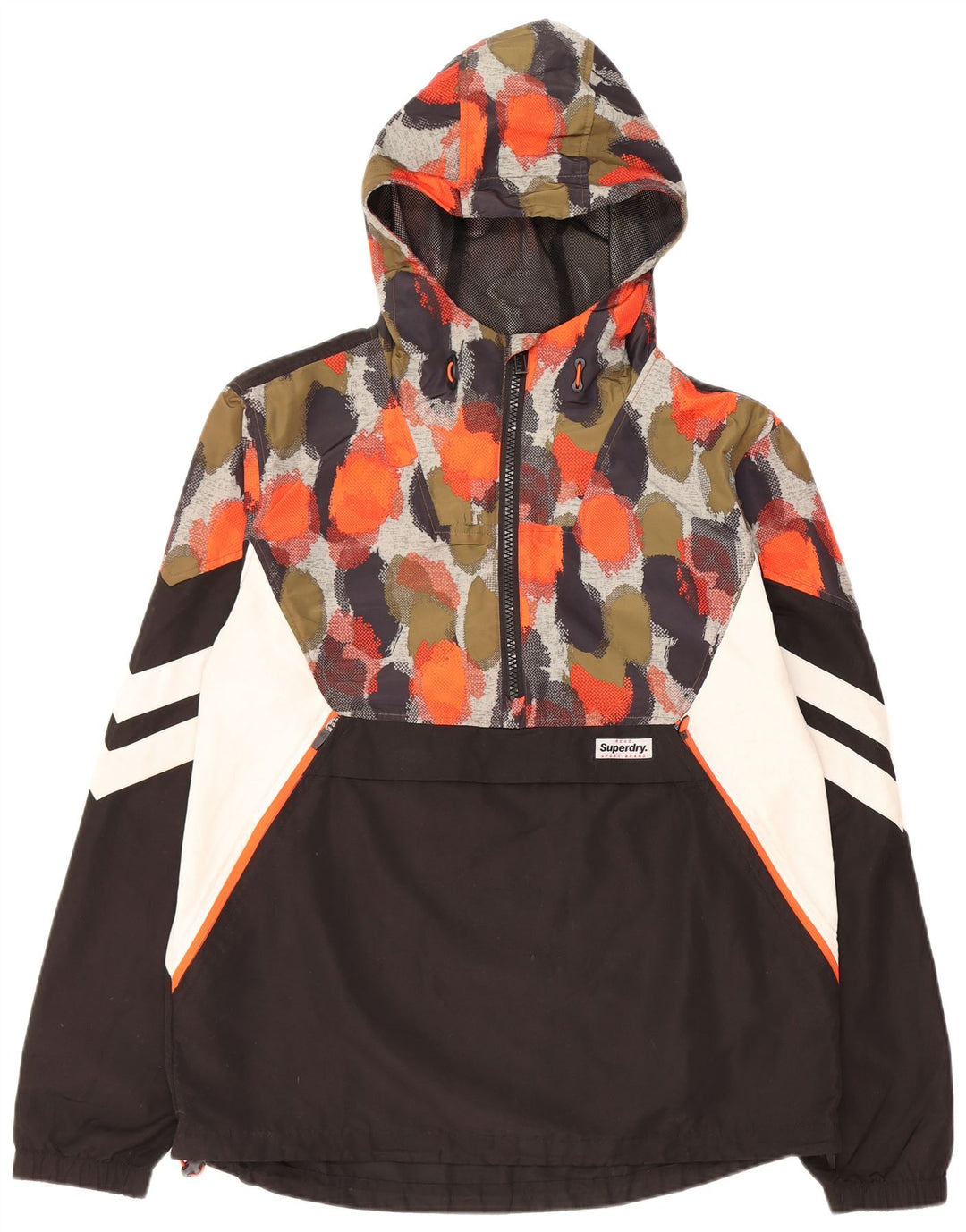 Jaqueta de chuva masculina SUPERDRY com capuz UK 40 grande preta manchada