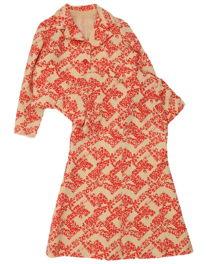 Conjunto feminino vintage de 2 peças UK 14 grande bege floral
