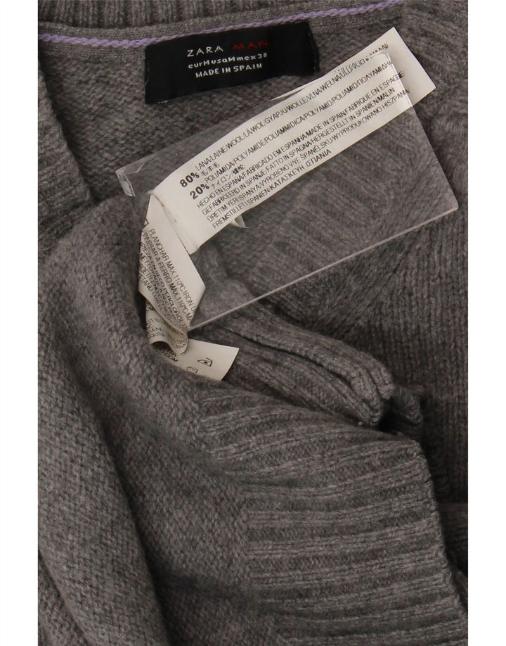 Suéter masculino Zara com decote em V de lã cinza médio