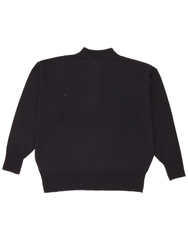 Vintage Womens Button Neck Jumper Sweater UK 20 2XL Navy Blue Acrylic