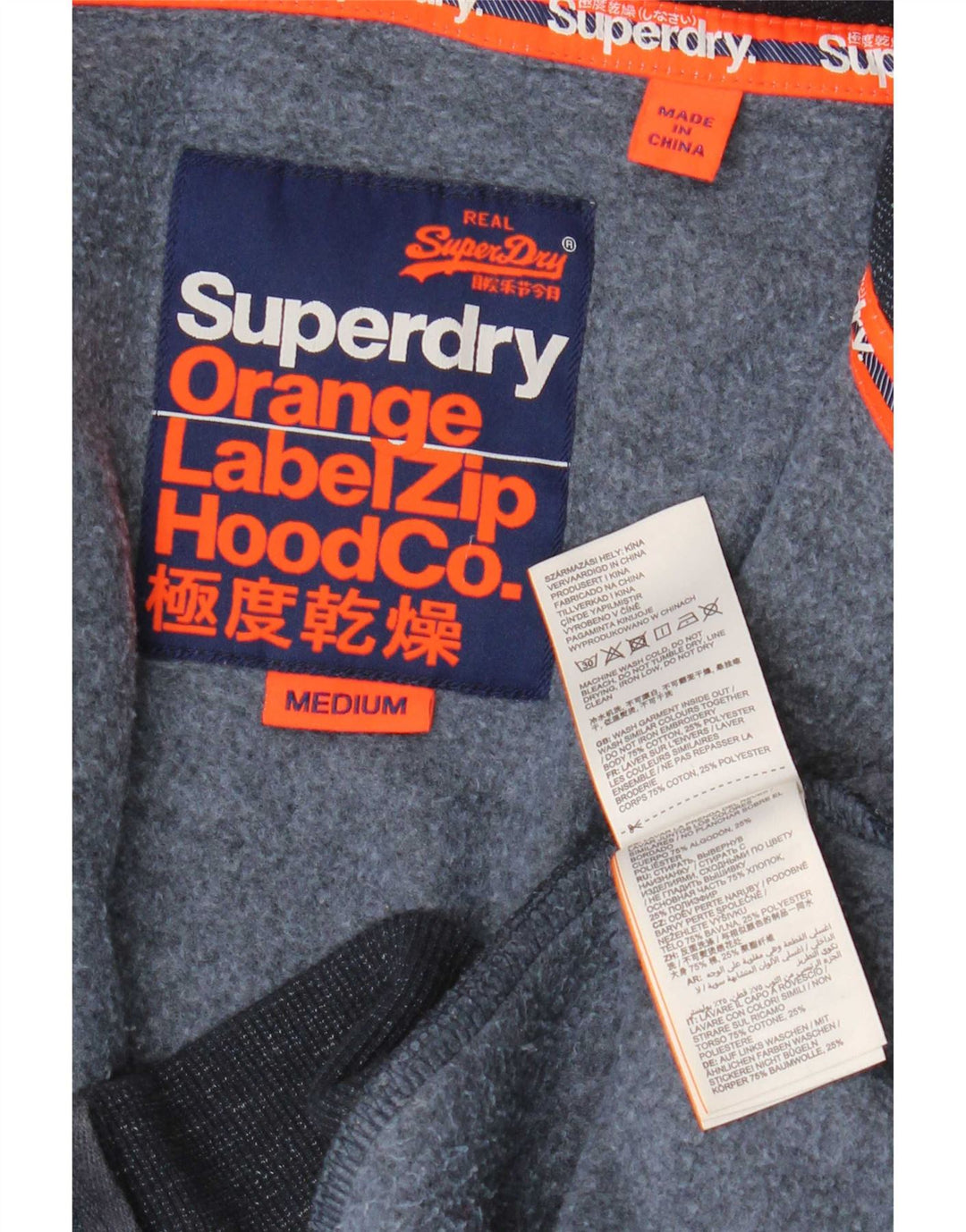 Suéter masculino Superdry com capuz e zíper médio azul marinho algodão manchado