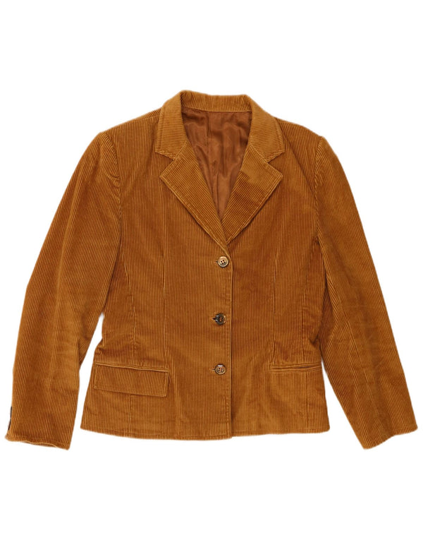 Jaqueta blazer feminina vintage de veludo cotelê com 3 botões Reino Unido 12 marrom médio