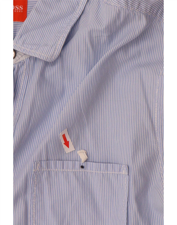 Camisa masculina Hugo Boss grande algodão listrado azul