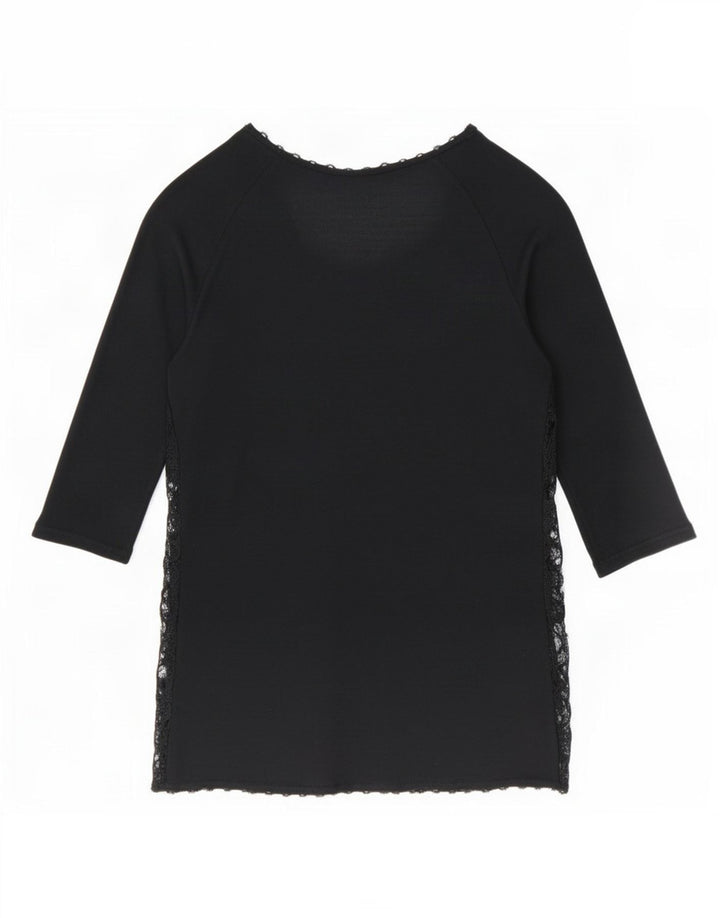 Zara Top feminino transparente manga 3/4 Reino Unido 12 médio preto