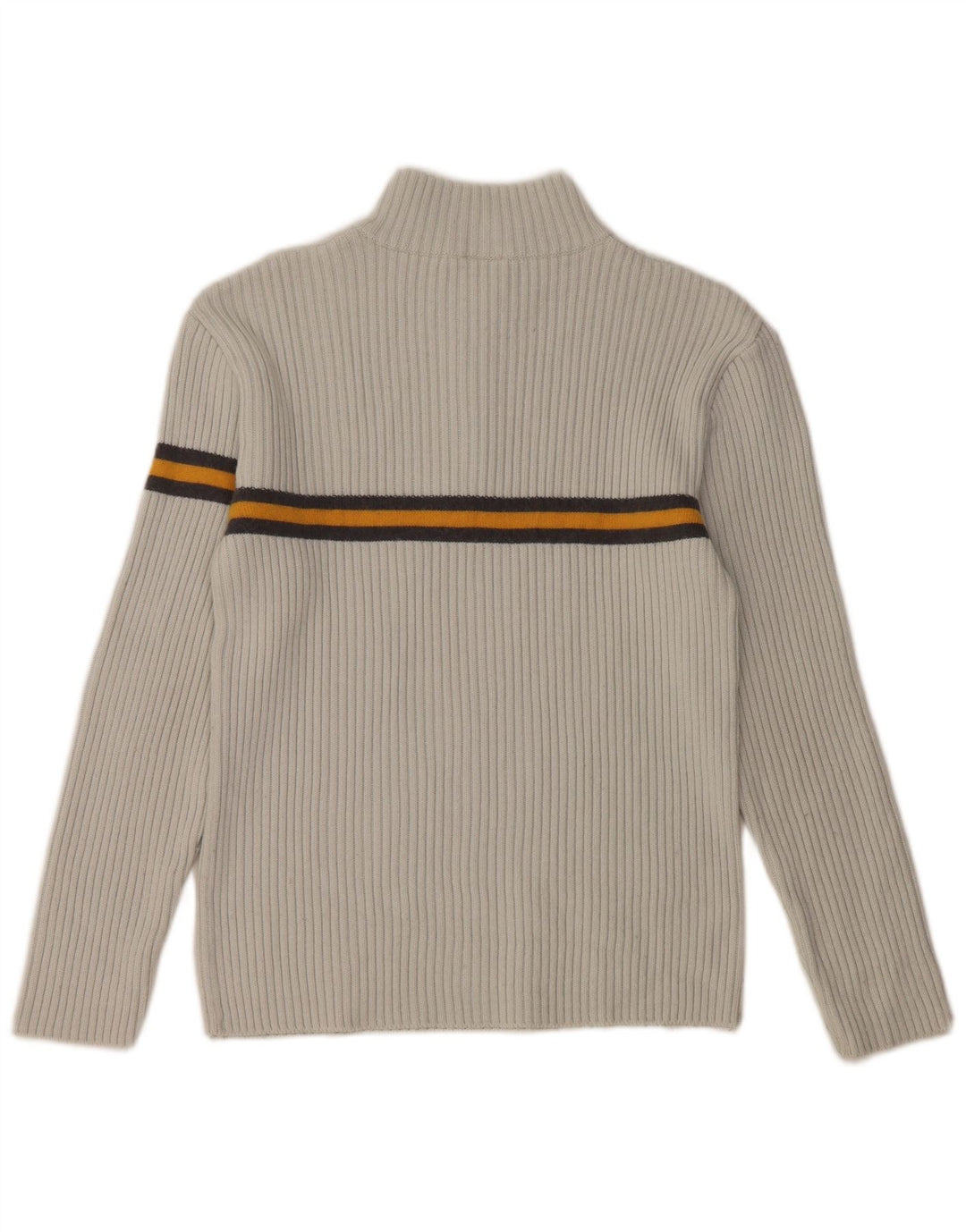 Suéter feminino FILA com gola e zíper UK 10 lã listrada cinza pequena